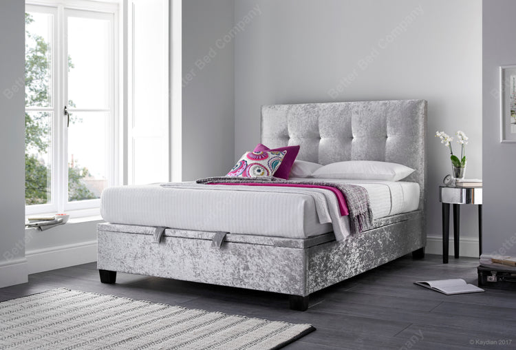 Kaydian Walkworth Crushed Velvet Silver Ottoman Bed Frame
