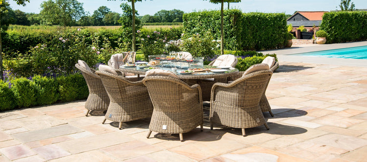 Maze Winchester 8 Seat Oval Fire Pit Dining Set With Heritage Chairs