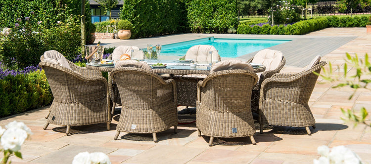 Maze Winchester 8 Seat Oval Fire Pit Dining Set With Heritage Chairs
