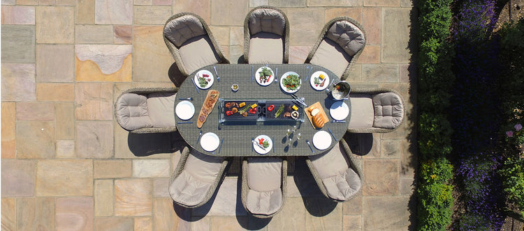 Maze Winchester 8 Seat Oval Fire Pit Dining Set With Heritage Chairs