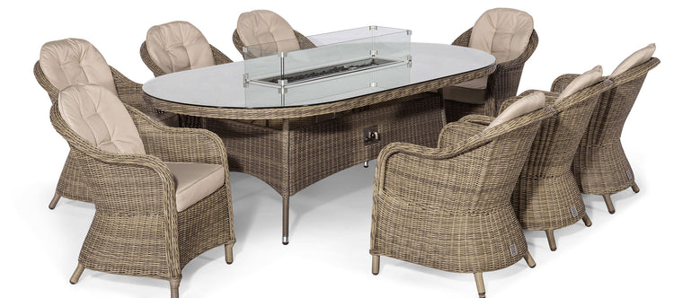 Maze Winchester 8 Seat Oval Fire Pit Dining Set With Heritage Chairs