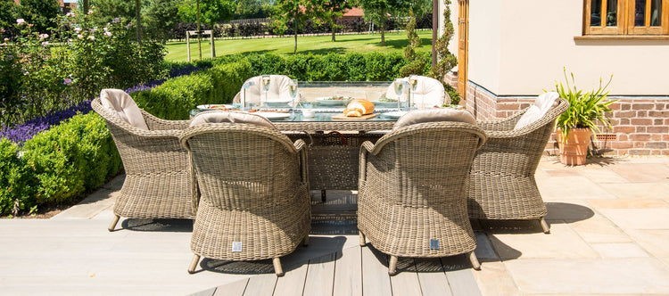 Maze Winchester 6 Seat Oval Fire Pit Dining Set With Heritage Chairs