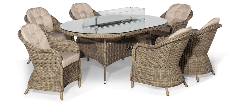 Maze Winchester 6 Seat Oval Fire Pit Dining Set With Heritage Chairs