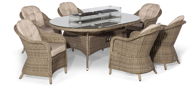 Maze Winchester 6 Seat Oval Fire Pit Dining Set With Heritage Chairs