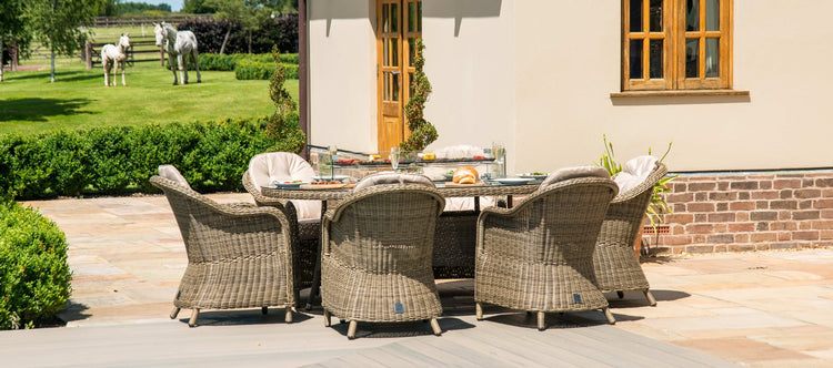 Maze Winchester 6 Seat Oval Fire Pit Dining Set With Heritage Chairs