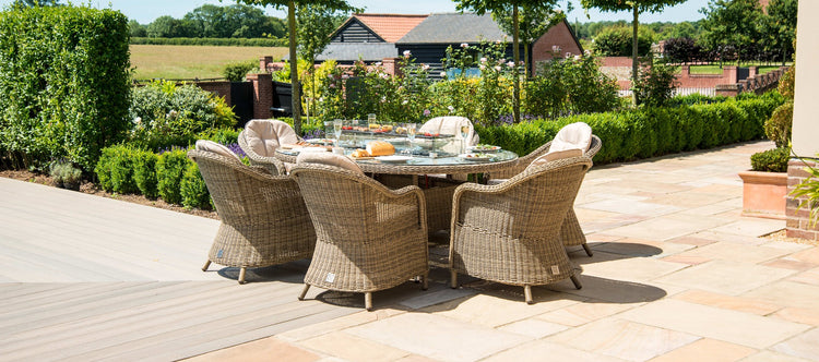 Maze Winchester 6 Seat Oval Fire Pit Dining Set With Heritage Chairs