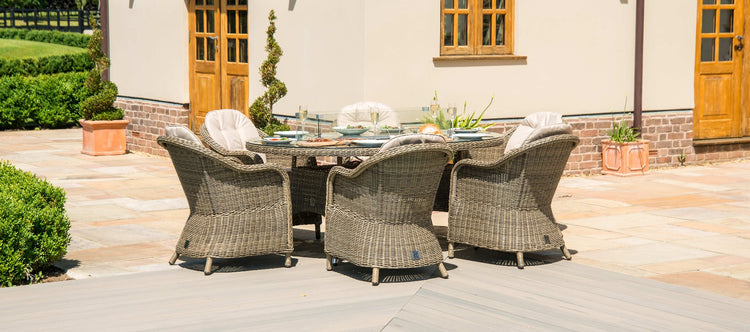 Maze Winchester 6 Seat Oval Fire Pit Dining Set With Heritage Chairs