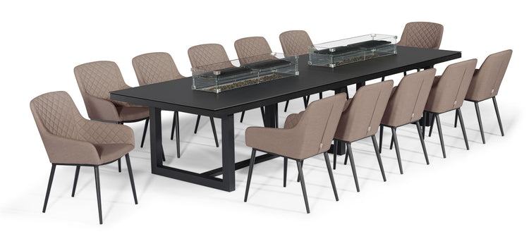 Maze Zest 12 Seat Rectangular Dining Set with Fire Pit Table From front-Better Bed Company