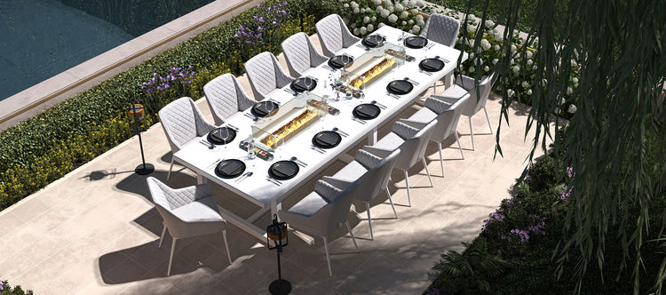 Maze Zest 12 Seat Rectangular Dining Set with Fire Pit Table Lead Chine-Better Bed Company