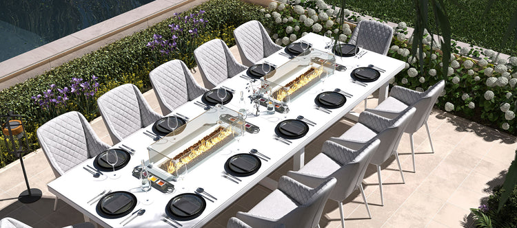 Maze Zest 12 Seat Rectangular Dining Set with Fire Pit Table Lead Chine From Top Right-Better Bed Company