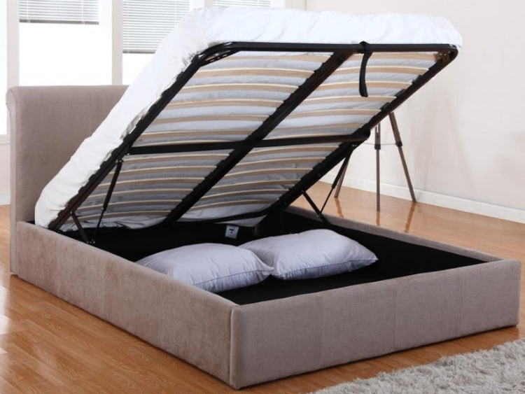 Heartlands Furniture Carrie Mink Ottoman Bed Open-Better Bed Company