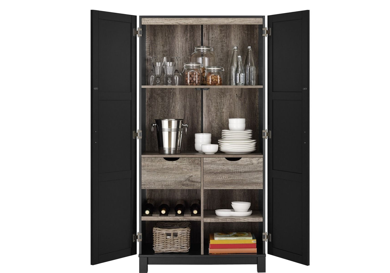 Dorel Home Carver 64” Storage Cabinet Inside View-Better Bed Company