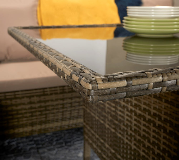 Signature Weave Charlotte Corner Dining Brown Table Close Up-Better Bed Company