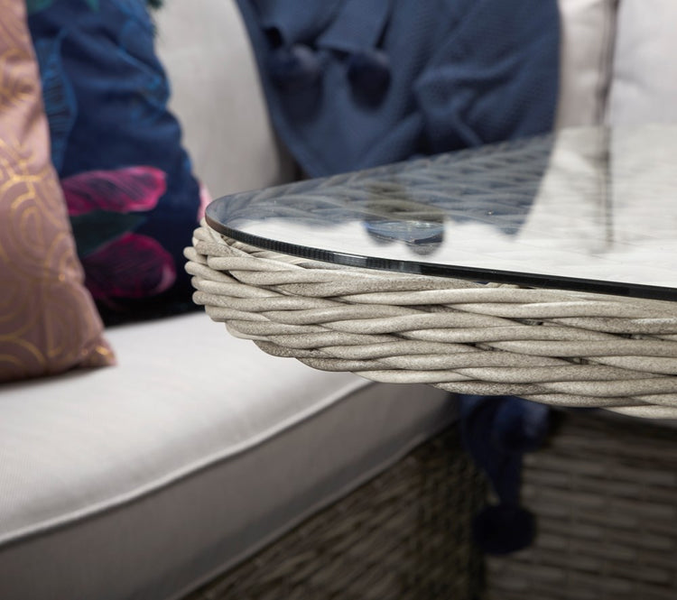 Signature Weave Edwina Corner Dining Set 3 Wicker Special Grey Table Close Up-Better Bed Company