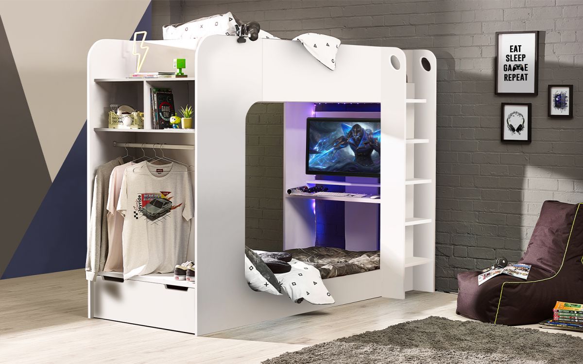 Bunk bed with tv cheap underneath