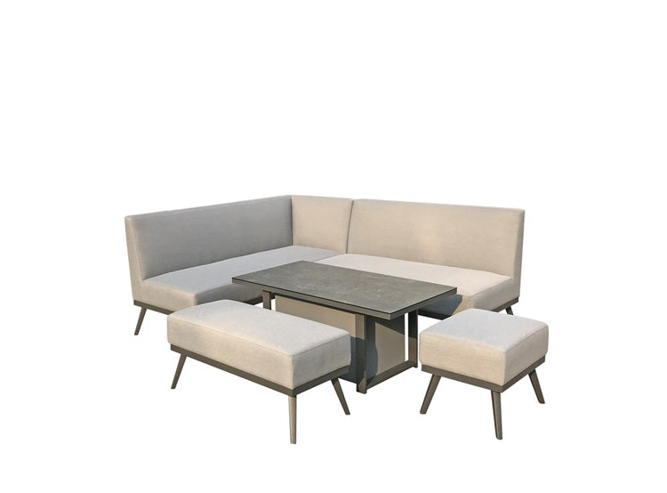 Signature Weave Kimmie Fabric Sofa Dining with Gas Lift Table From Another View-Better Bed Company