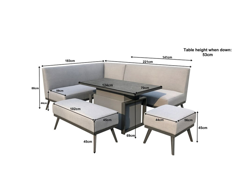 Signature Weave Kimmie Fabric Sofa Dining with Gas Lift Table Dimensions-Better Bed Company