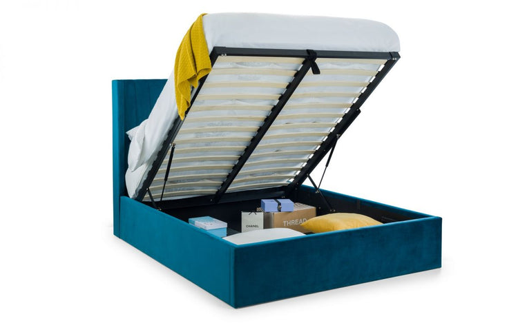 Julian Bowen Langham Scalloped Headboard Storage Bed Teal Open Life Style-Better Bed Company
