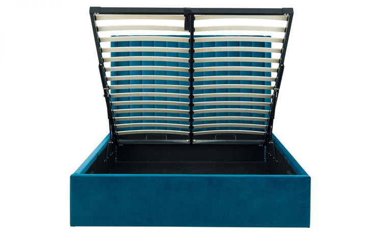 Julian Bowen Langham Scalloped Headboard Storage Bed Teal Open From Front-Better Bed Company