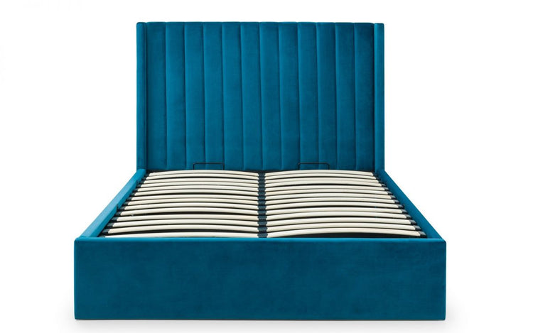 Julian Bowen Langham Scalloped Headboard Storage Bed Teal Slatted Base From Front-Better Bed Company