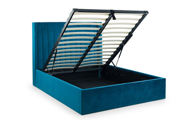 Julian Bowen Langham Scalloped Headboard Storage Bed Teal Open-Better Bed Company