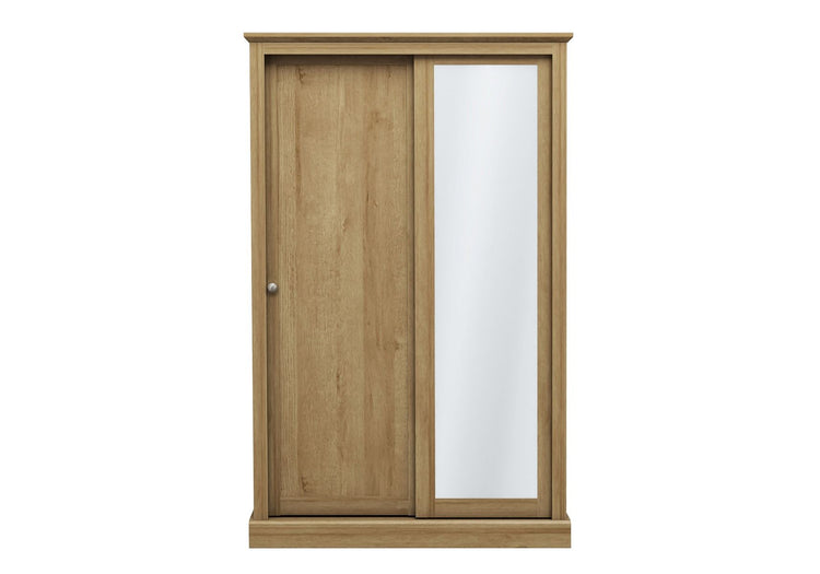 LPD Furniture Devon Oak 2 Door Sliding Mirror Wardrobe