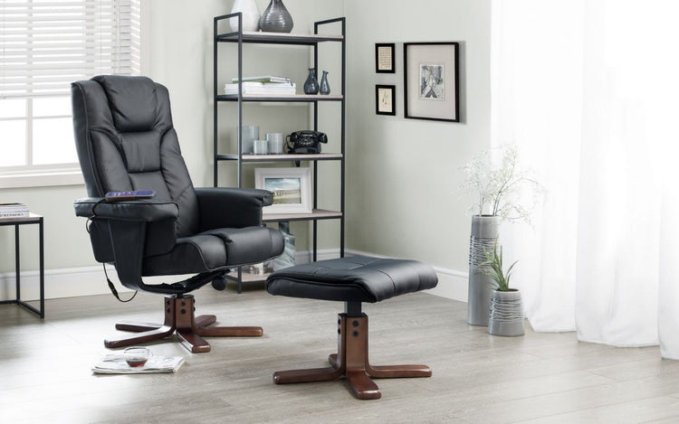 Julian Bowen Malmo Recliner And Foot Stool With Massage Unit Black -Better Bed Company