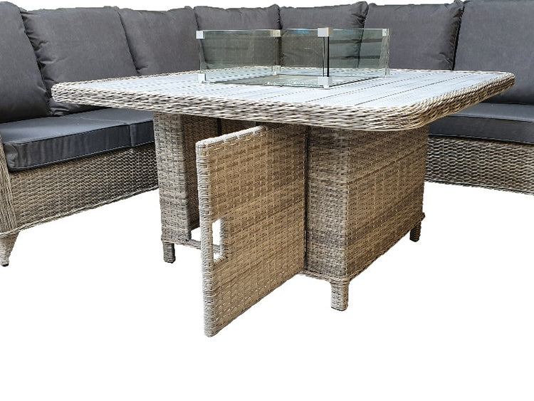 Signature Weave Meghan Corner Dining Sofa With Gas Fire Pit - Creamy Grey