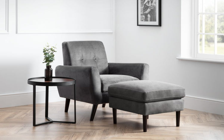Julian Bowen Monza Chair Grey Velvet With Ottoman-Better Bed Company 