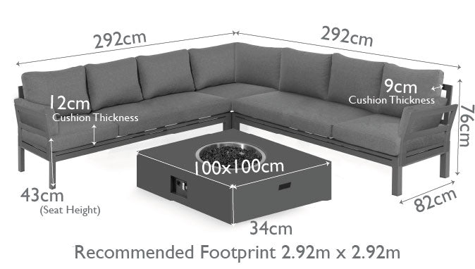 Maze Rattan Oslo Large Corner Group With Square Gas Fire Pit Table