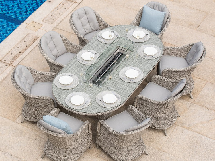Maze Rattan Oxford 8 Seat Oval Fire Pit Dining Set with Heritage Chairs