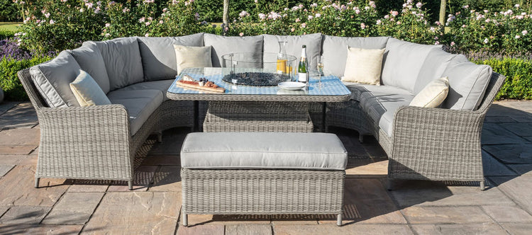 Maze Rattan Oxford Royal U Shaped Sofa Set With Fire Pit