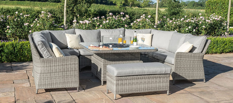 Maze Rattan Oxford Royal U Shaped Sofa Set With Fire Pit