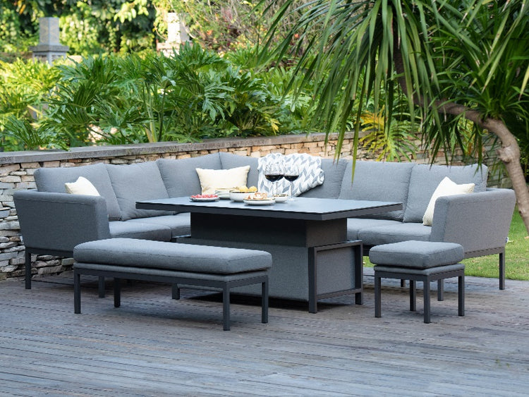 Maze Rattan Pulse Rectangular Corner Dining Set with Rising Table Corner Sofa set