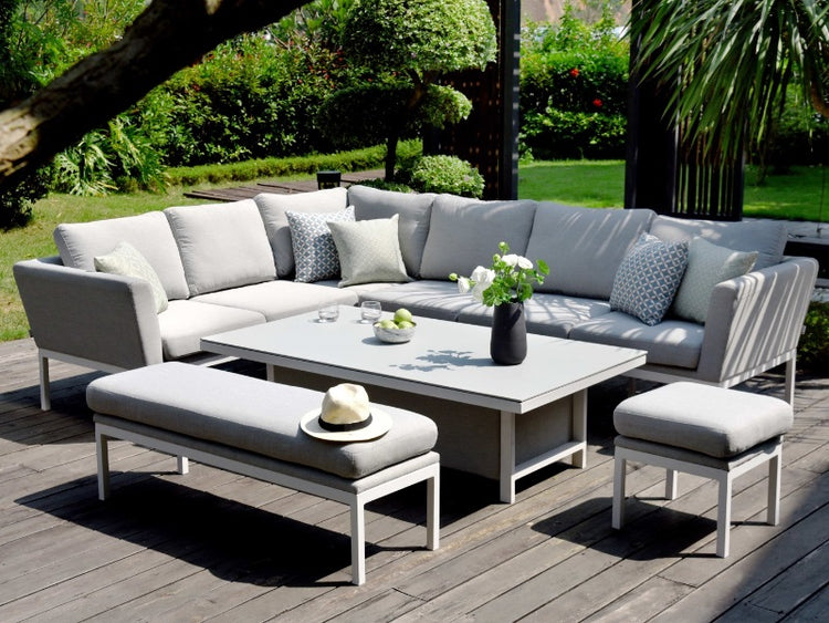 Maze Rattan Pulse Rectangular Corner Dining Set with Rising Table Corner Sofa set