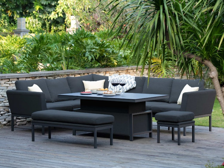 Maze Rattan Pulse Rectangular Corner Dining Set with Rising Table Corner Sofa set