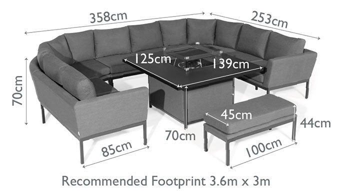 Maze Rattan Pulse U Shape Corner Dining Set With Fire Pit Table Dimensions-Better Bed Company