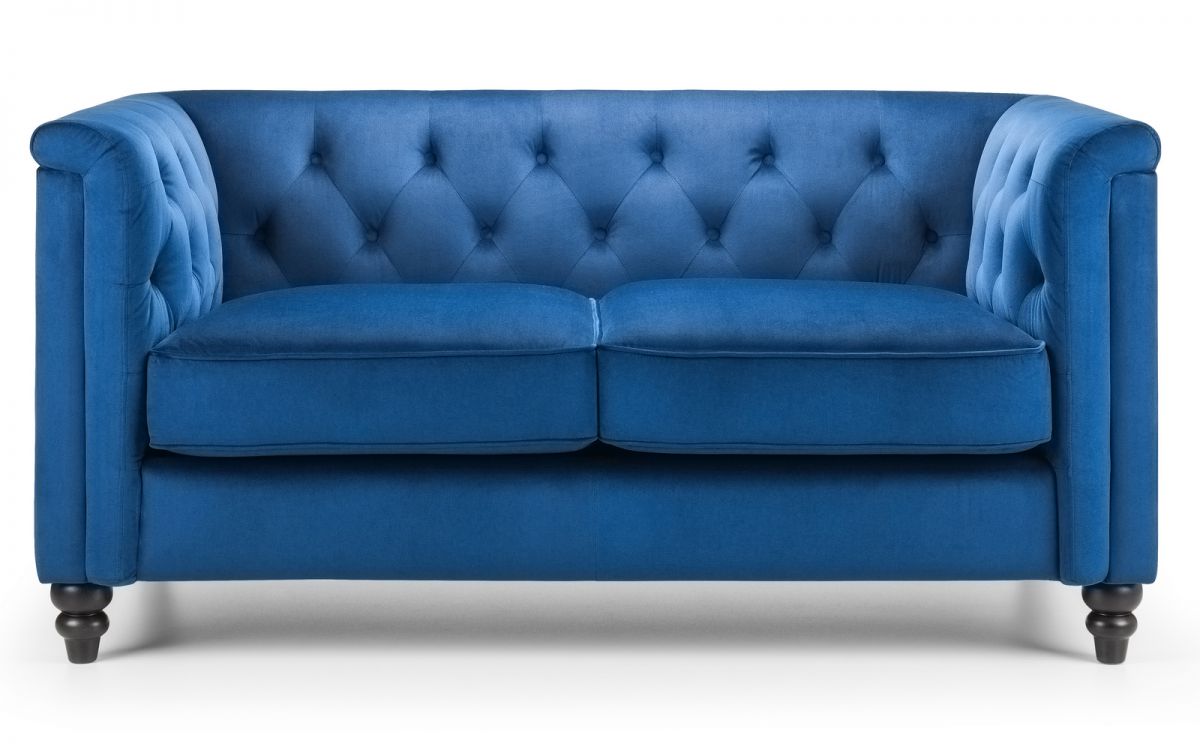 Julian Bowen Sandringham 2 Seater Sofa Blue Velvet From Front-Better Bed Company 