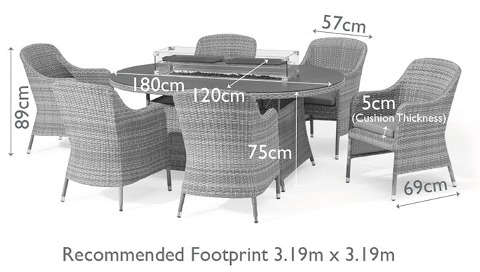 Maze Santorini 6 Seat Oval Rattan Dining Set With Fire Pit Table