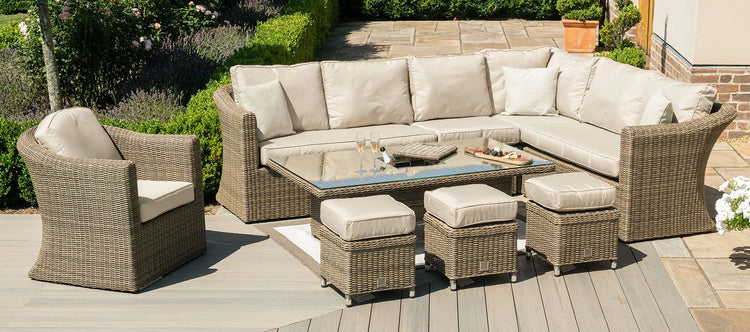 Maze Rattan Winchester Deluxe Large Corner Dining Set With Rising Table And Armchair