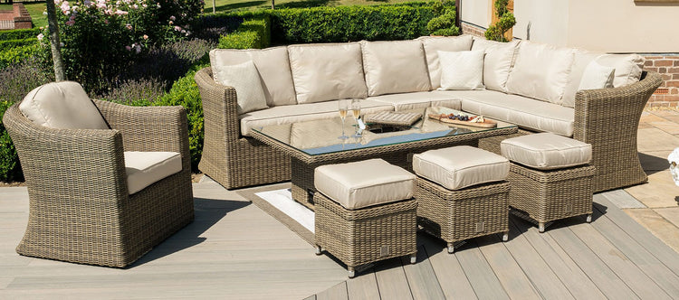 Maze Rattan Winchester Deluxe Large Corner Dining Set With Rising Table And Armchair