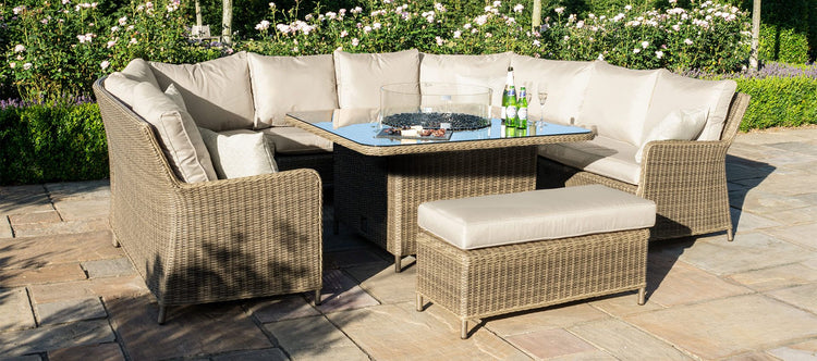 Maze Rattan Winchester Royal U Shaped Sofa Set With Fire Pit Table