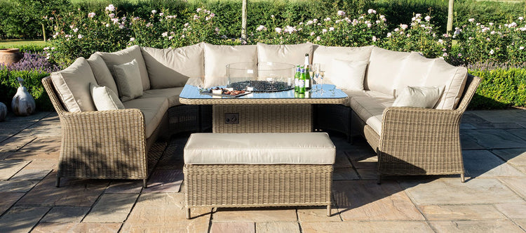 Maze Rattan Winchester Royal U Shaped Sofa Set With Fire Pit Table