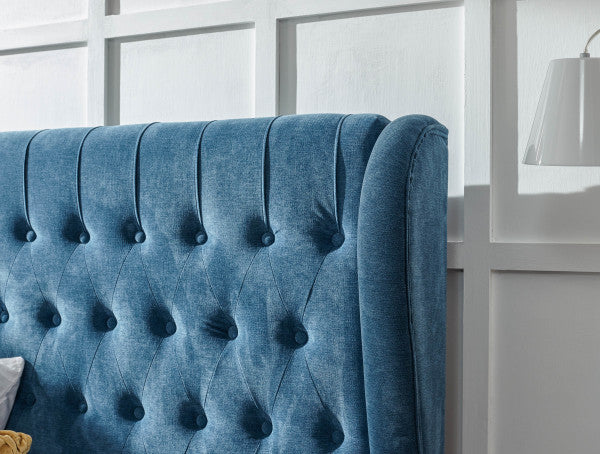 GFW Dakota Ottoman Bed Teal Green Headboard Wing Close Up-Better Bed Company