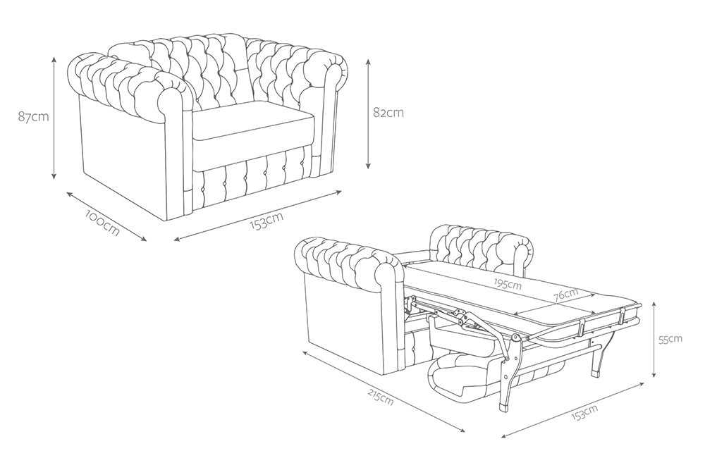Jay-Be Chesterfield Snuggler with Deep e-Sprung™ Mattress Dimensions-Better Bed Company