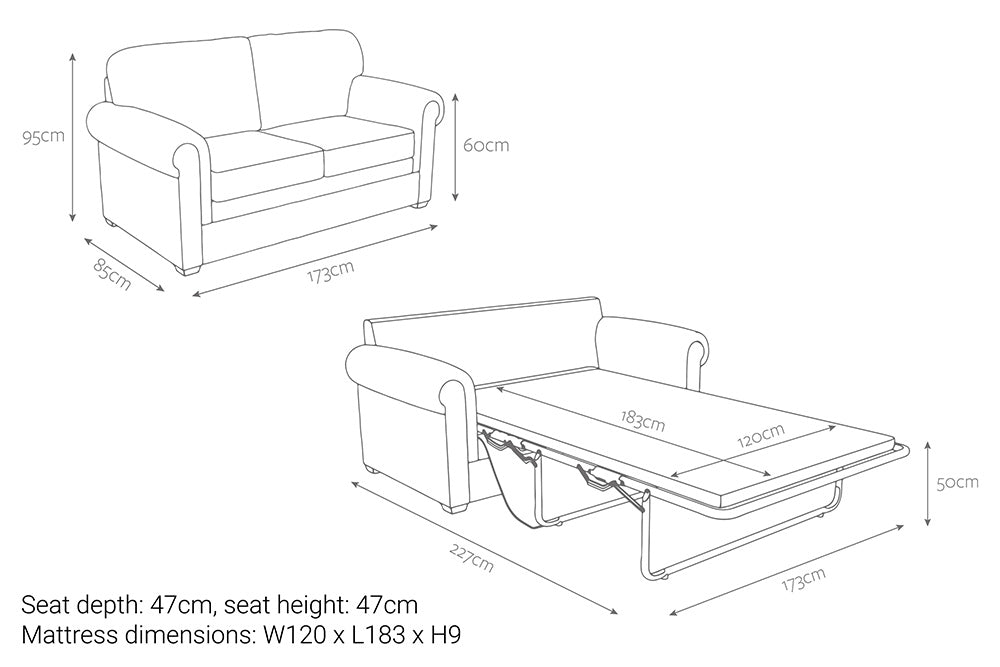Jay-Be Heritage 2 Seater Sofa Bed with e-Pocket Mattress Dimensions-Better Bed Company