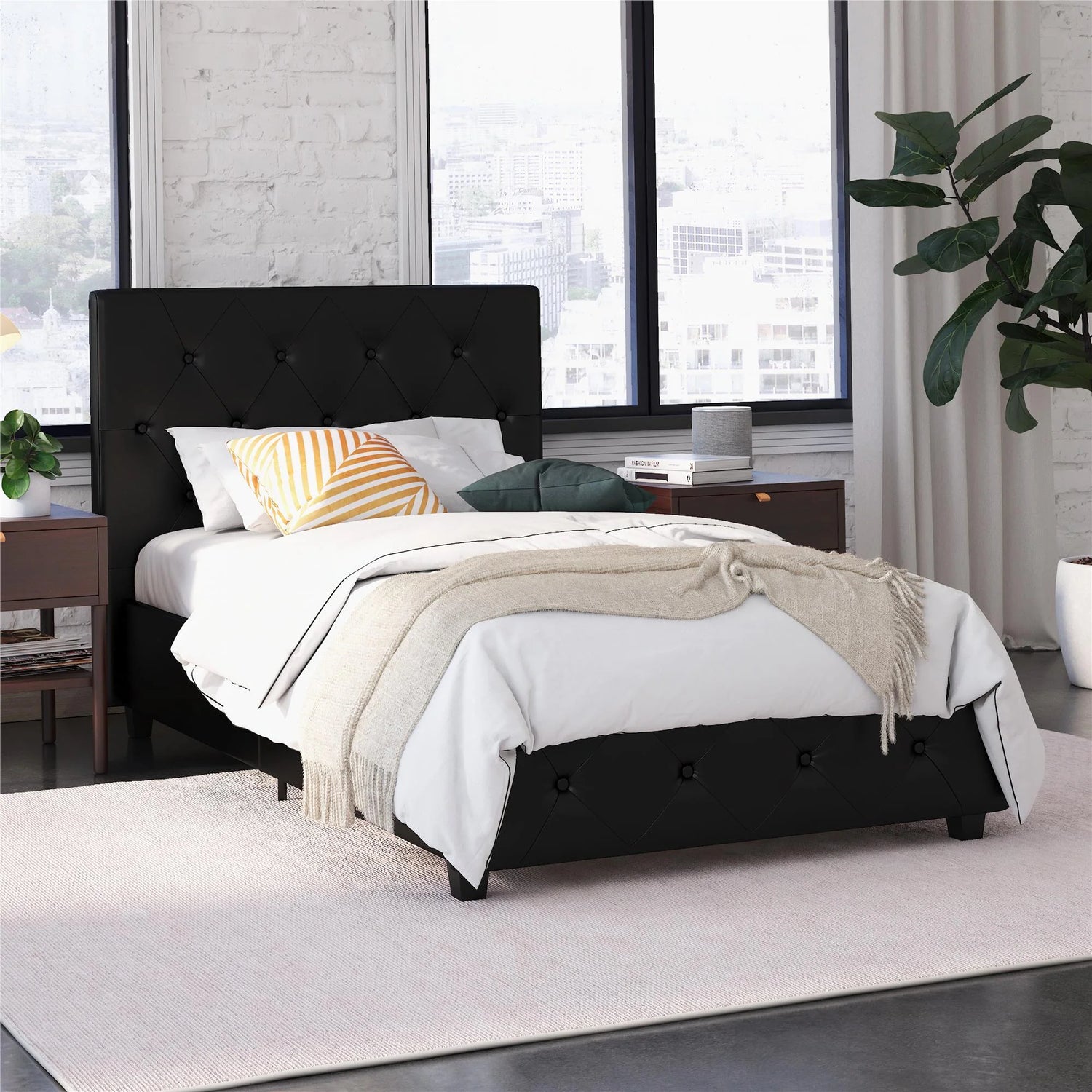 Dorel Home Dakota Upholstered Bed Black PU