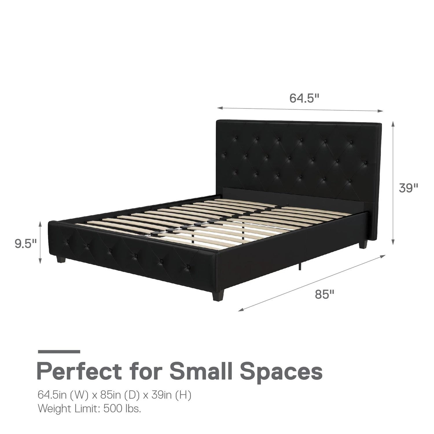 Dorel Home Dakota Upholstered Bed Black PU King Size Dimensions-Better Bed Company