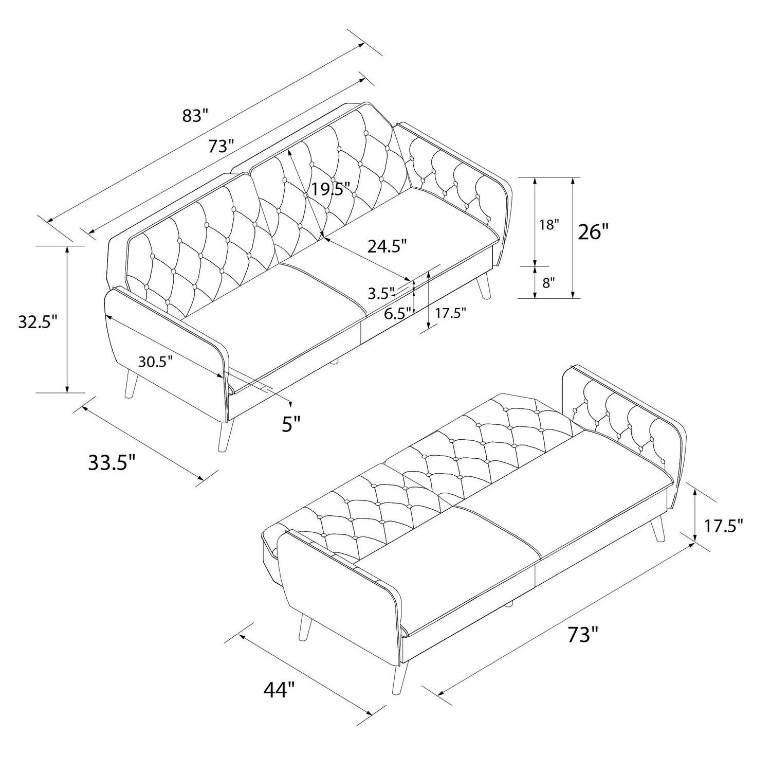 Novogratz Tallulah Memory Foam Futon Dimensions-Better Bed Company