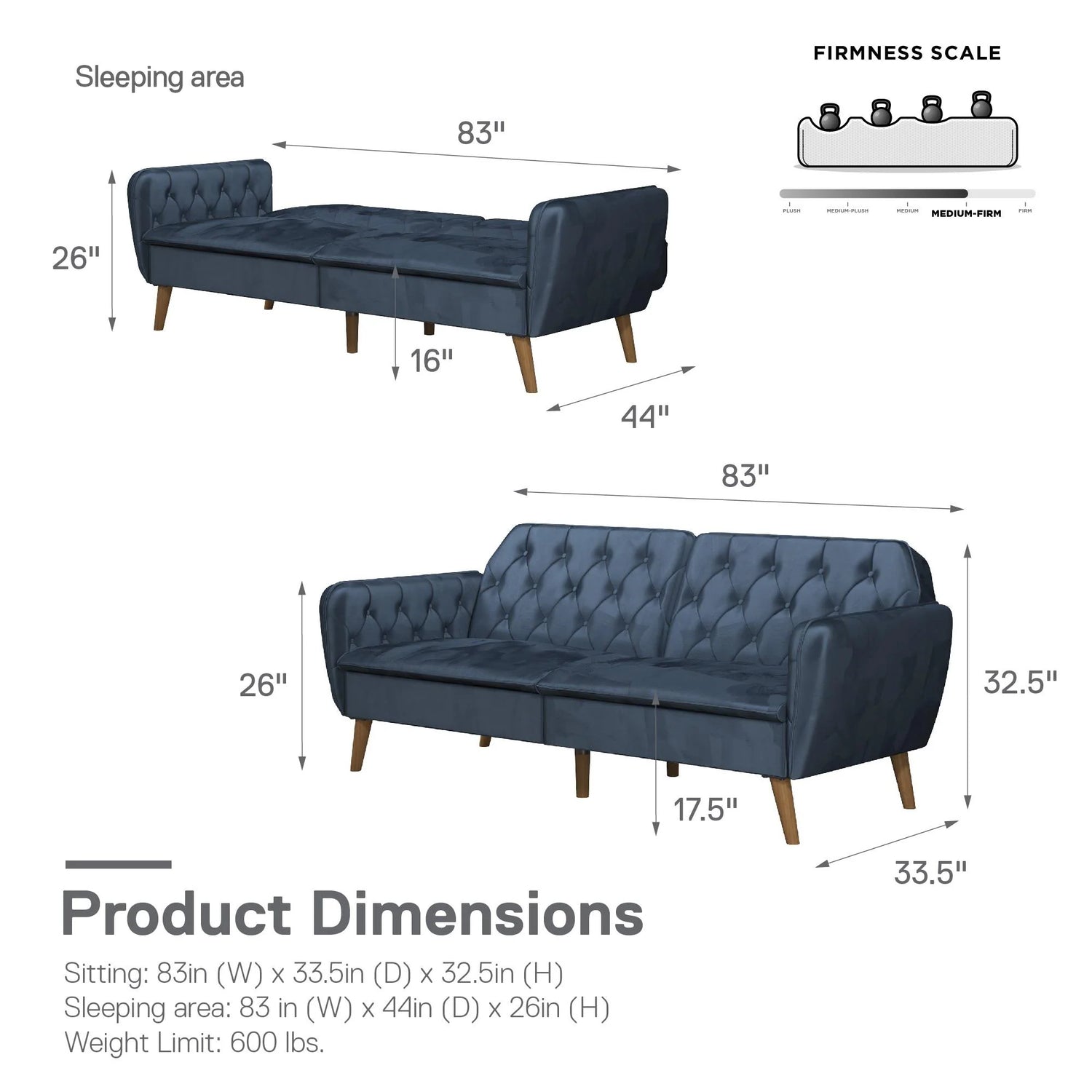 Novogratz Tallulah Memory Foam Futon Full Dimensions-Better Bed Company